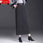 皮爾卡丹仿毛呢半身裙冬季長(cháng)裙到腳踝一步裙超長(cháng)款包裙秋冬灰色包臀裙冬裙 灰色 XL 腰圍2尺2