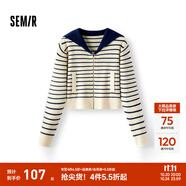 森馬（Semir）針織開衫女短款海軍領(lǐng)溫柔系春2025新款文藝寬松條紋衫少女感 白藍(lán)色調(diào)00318 L 165/88A