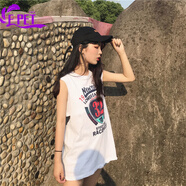 EPET中長(cháng)款寬松BF韓版學(xué)生夏季無(wú)袖t恤女運動(dòng)跨欄小背心坎袖吊帶ins潮 白色-32號-自帶防走光小背心  M 建議100斤以下