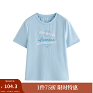 茵曼（INMAN）100%純棉短袖T恤2025夏女裝新款復古通勤白上衣 藍色 M