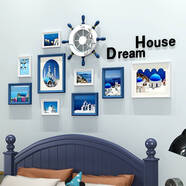 詠幻照片墻相框組合寶寶掛墻裝飾免打孔墻上相冊墻創(chuàng)意墻面兒童 9框+藍色+白色+地中海畫芯