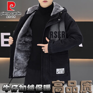 皮爾卡丹（pierre cardin）冬季加絨加厚克服男士牛仔外套寬松連帽保暖夾克青少年棉衣潮流 黑色 專柜品質(zhì)牛仔棉衣8821款 M 90斤-110斤