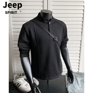 JEEP SPIRIT美式Polo亨利衫男長(cháng)袖t恤春秋潮流cleanfit內搭休閑男裝打底衛衣 黑色 M 95至115斤可穿