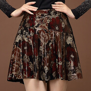 法士隆2025新款真皮皮裙女綿羊皮絨皮印花半身裙短裙百褶蓬蓬裙顯瘦 紅花 S