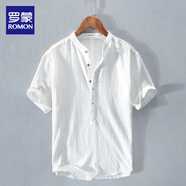 羅蒙亞麻短袖T恤男士套頭夏季亨利領(lǐng)中國風(fēng)文藝棉麻布體恤衫白色薄款 3306白色T恤 XL 碼