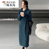 啄木鳥(niǎo)羊·毛春夏加厚連帽毛衣連衣裙寬松長(cháng)款外穿針織裙長(cháng)裙休閑打底衫 深藍色 L