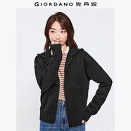 佐丹奴短款外套女小個(gè)子雙面空氣層休閑運(yùn)動(dòng)拉鏈連帽衛(wèi)衣05372100 09標(biāo)志黑 S