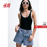 H&M女裝牛仔褲秋季基礎(chǔ)款時(shí)尚慵懶毛邊修身舒適辣妹短褲1222130 牛仔藍(lán) 155/64