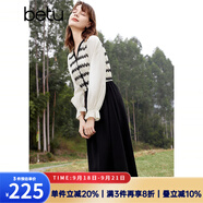 百圖betu女裝春季新款連衣裙法式條紋拼接長袖連衣裙女2401T66 黑色 L