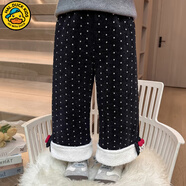 G.duck童裝女童褲子秋冬加絨兒童毛呢褲加厚保暖寶寶衛褲春秋女孩格子褲 圓點(diǎn)黑色【加絨】 100 建議90-100cm3-4歲