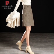 皮爾卡丹（pierre cardin）高腰格子半身裙女秋冬毛呢短裙復古格紋半裙a字裙中裙新款裙子 格子 S