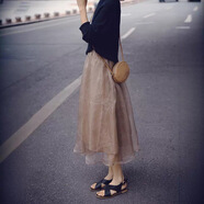 無(wú)輕盈歐根紗 仙氣中長(cháng)紗裙半身裙春夏文藝女裝飄逸輕薄大裙擺 灰色 均碼