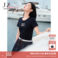 玖姿·安娜蔻氣質(zhì)miu風(fēng)手工釘鉆正肩H型短袖T恤女2025夏季新款 丈青 3XL