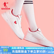 喬丹QIAODAN板鞋新款情侶愛心百搭小白鞋學(xué)生休閑運動鞋男鞋女鞋 白色/體育紅-女款 37