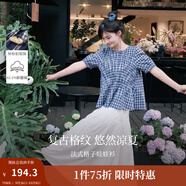 茵曼（INMAN）【商場(chǎng)同款】法式格子襯衫2025夏季女裝新款短袖娃娃衫襯衣 藏青藍(lán) 63.1%棉 36.9%聚酯纖維 S