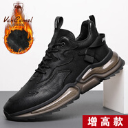 西域駱駝（VANCAMEL）男士真皮加絨保暖厚底棉鞋 20115黑色內增高加絨款 38