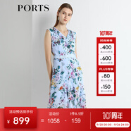 PORTS寶姿 新品 女裝V領不規(guī)則印花連衣裙LN8D268HPS065 天藍色印花 M (6)