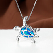歐美風(fēng)新款熱賣(mài)澳寶彩色烏龜項鏈烏龜吊墜花紋鎖骨鏈氣質(zhì)百搭批發(fā) 藍色AD2053-3