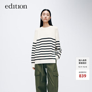 edition毛衣女春新款經(jīng)典黑白條紋含羊毛側(cè)開衩慵懶風(fēng)毛衣 黑白條色 L 170
