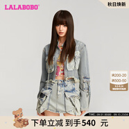 LALABOBO秋新款毛邊破洞牛仔夾克女設(shè)計感大口袋純棉短外套RBDC-JW12 中藍白 常規(guī) S
