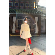 山頭林村韓版設計感千金圓領(lǐng)拼接針織毛衣外套假兩件上衣蓬蓬裙學(xué)生套裝女 【加絨】杏色外套+白裙子 S