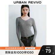 UR秋季新款女裝簡約基礎(chǔ)百搭休閑修身V領(lǐng)針織衫UWB940008 冷灰 M