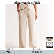Abercrombie & Fitch女裝24春秋款辣妹氣質(zhì)通勤百搭松緊腰闊腿西裝褲KI156-4387 淺燕麥色 XXS 150/60A 短版