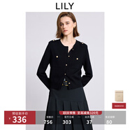 LILY2025冬新款女裝氣質(zhì)小香風(fēng)圓領(lǐng)通勤針織開衫外套小個子短款 510黑 M