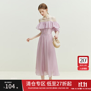 范思藍(lán)恩23FS12493 法式一字肩兩穿連衣裙女夏季新款海邊度假長裙 香芋紫 M