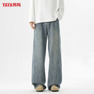 鴨鴨（YAYA）牛仔褲男2025秋冬季clean fit美式高街復古潮牌松緊腰牛仔褲水洗 淺藍色 S