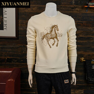 西原美高端衛衣男秋2025秋冬季圓領(lǐng)長(cháng)袖修身t恤男士打底衫FD608 白色 M （建議90-115斤）