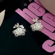 梔談蝴蝶結蕾絲獨特耳釘女小眾設計感耳環(huán)后掛式925銀針精致耳飾 蕾絲裙邊蝴蝶結耳釘一對