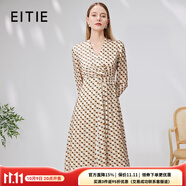 愛特愛（EITIE）簡約V領(lǐng)復(fù)古圓點(diǎn)印花高腰a字顯瘦連衣裙秋季新款女裙7107823 摩卡棕80 M (160)