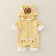 藍碩嬰兒春秋季連體衣超萌男寶春秋裝雙層爬服純棉寶寶衣服連帽外出服 黃色(小熊雙層外出服)_棉質(zhì)內里 66cm _0-3個(gè)月