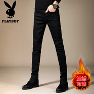 花花公子（PLAYBOY）修身牛仔褲男春秋季新款潮流韓版時尚直筒小腳褲百搭休閑純色長褲 X-1012HH8939黑色 36