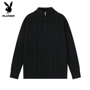花花公子（PLAYBOY）冬季新款日韓半高領(lǐng)套頭毛衣男針織衫潮牌休閑寬松毛衣女美式 黑色 M (建議100-120斤)
