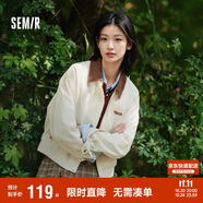 森馬外套女小個(gè)子鹽系百搭潮流寬松春秋撞色翻領(lǐng)夾克109524108003