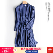 意芬睡衣男春秋冰絲睡袍夏天男士絲綢套裝夏季仿真絲薄款浴袍家居服 YT2017藏藍(lán) L