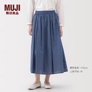 無印良品（MUJI）女式 棉紗 抽褶裙 長半身裙女款裙子25年秋季女裝 BE1XTA5A 藍色格紋 L (165/70A)