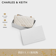 CHARLES&KEITH質(zhì)感菱格鏈條小方錢(qián)包女包包女包生日禮物CK6-10680924 Cream奶白色 XS