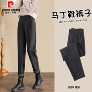 皮爾卡丹（pierre cardin）毛呢哈倫褲女秋冬季加絨顯瘦小腳煙管褲搭配馬丁靴 毛呢-灰色-九分【后腰半松緊】 S /26