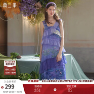 兩三事度假超仙的裙子女夏季紫色油畫(huà)藝術(shù)吊帶海邊連衣裙云霧睡蓮 紫色預售 S