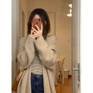 2025春新款女裝百搭純色針織開衫中長款慵懶風(fēng)秋冬毛衣外套 卡其色 均碼