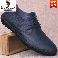 西域駱駝冬季爸爸男鞋棉鞋加絨保暖防滑真皮羊毛休閑低幫皮鞋系帶男軟底鞋 藍色(單鞋) 39