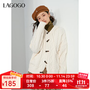 LAGOGO麻花針連帽毛衣外套女拉谷谷春秋新款米白色毛針織衫開衫 米白色(V2) L