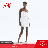 H&M女裝蕾絲拼接連衣裙2025年夏季新款蕾絲鑲嵌吊帶連身裙1295580 白色 M 165/96