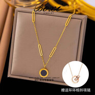 恒久葉boxi品牌加長(cháng)款羅馬數字圓盤(pán)項鏈毛衣鏈黑白雙面首飾時(shí) 金色加長(cháng)版45cm+5cm延長(cháng)鏈