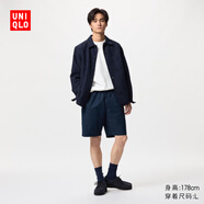 優(yōu)衣庫男裝女裝麻混紡松緊短褲休閑棉麻中褲/起居褲/可外穿477515 69 藏青色 XS