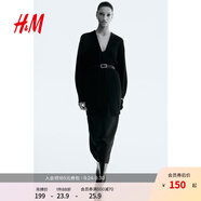 H&M女裝針織衫空調(diào)衫時(shí)尚寬松無扣長(zhǎng)開衫外套毛衣女0863595 黑色 M 165/96