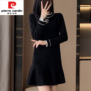 皮爾卡丹（pierre cardin）官方高檔連衣裙女2025春新款高檔法式小心機優(yōu)雅蝴蝶結女秋針織魚(yú) 黑色 XL 130左右